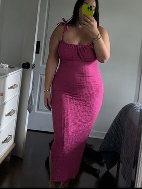 Magenta Tie-Shoulder Midi Dress